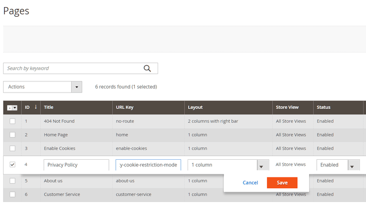 Bearbeiten Sie den URL-Schlüssel der CMS-Seite Magento