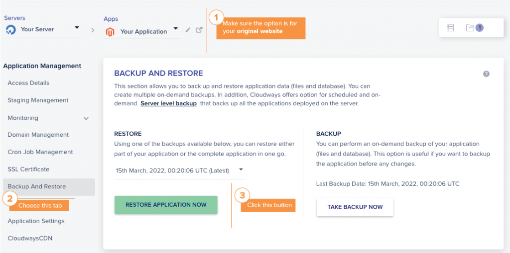 restaurer le site Web de Magento