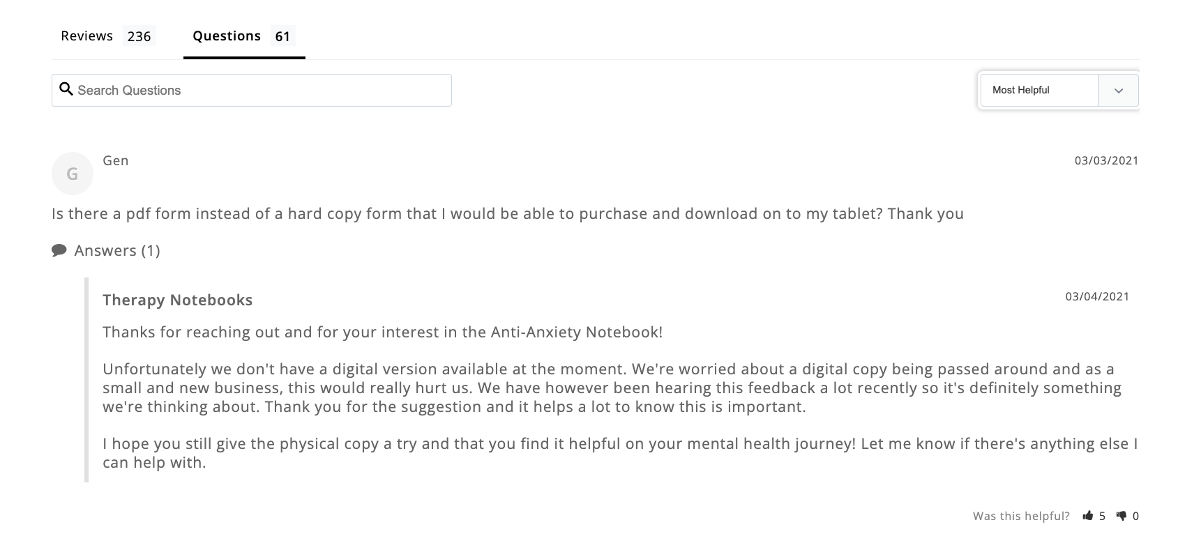 ส่วนถาม & ตอบผลิตภัณฑ์