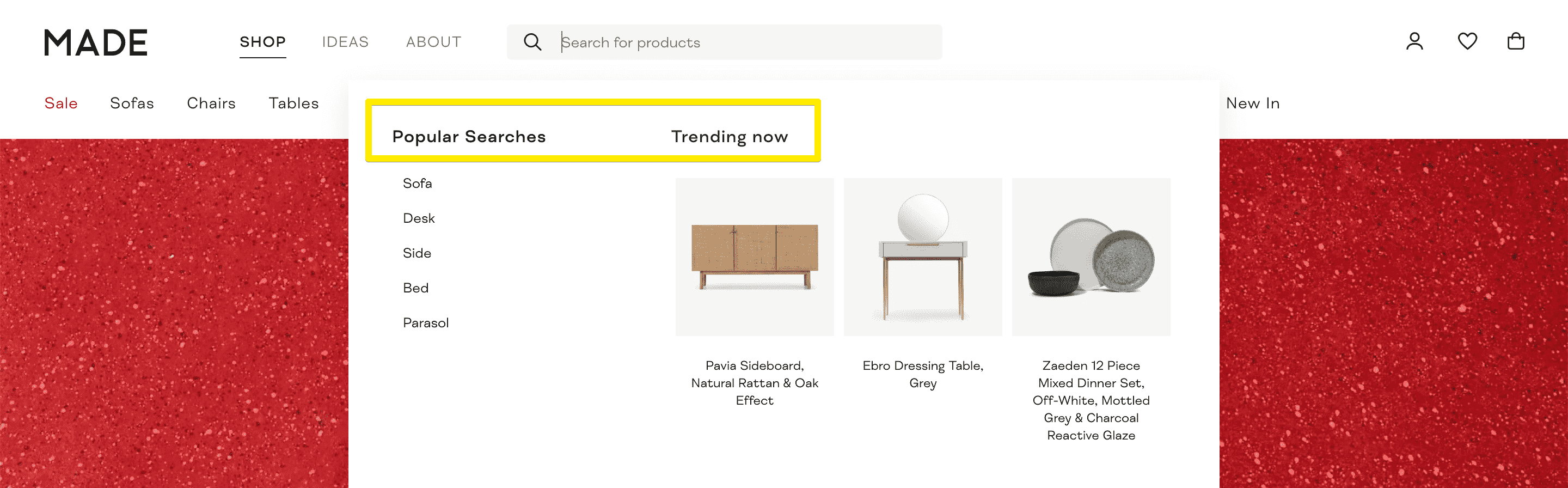 สินค้ายอดนิยมในแถบค้นหา