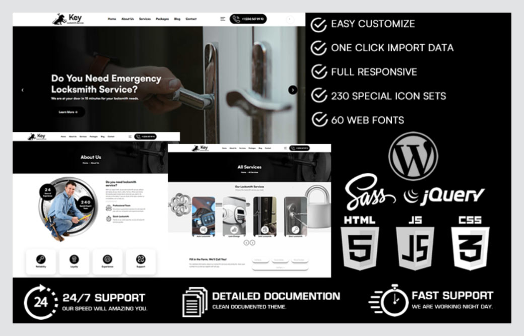 키 - Locksmith 서비스 최고의 비즈니스 WordPress 테마