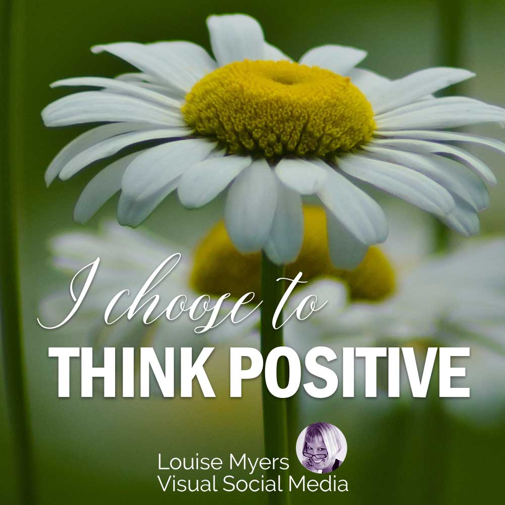 ภาพระยะใกล้ของดอกเดซี่พร้อมคำยืนยันว่าฉันเลือกคิดบวก