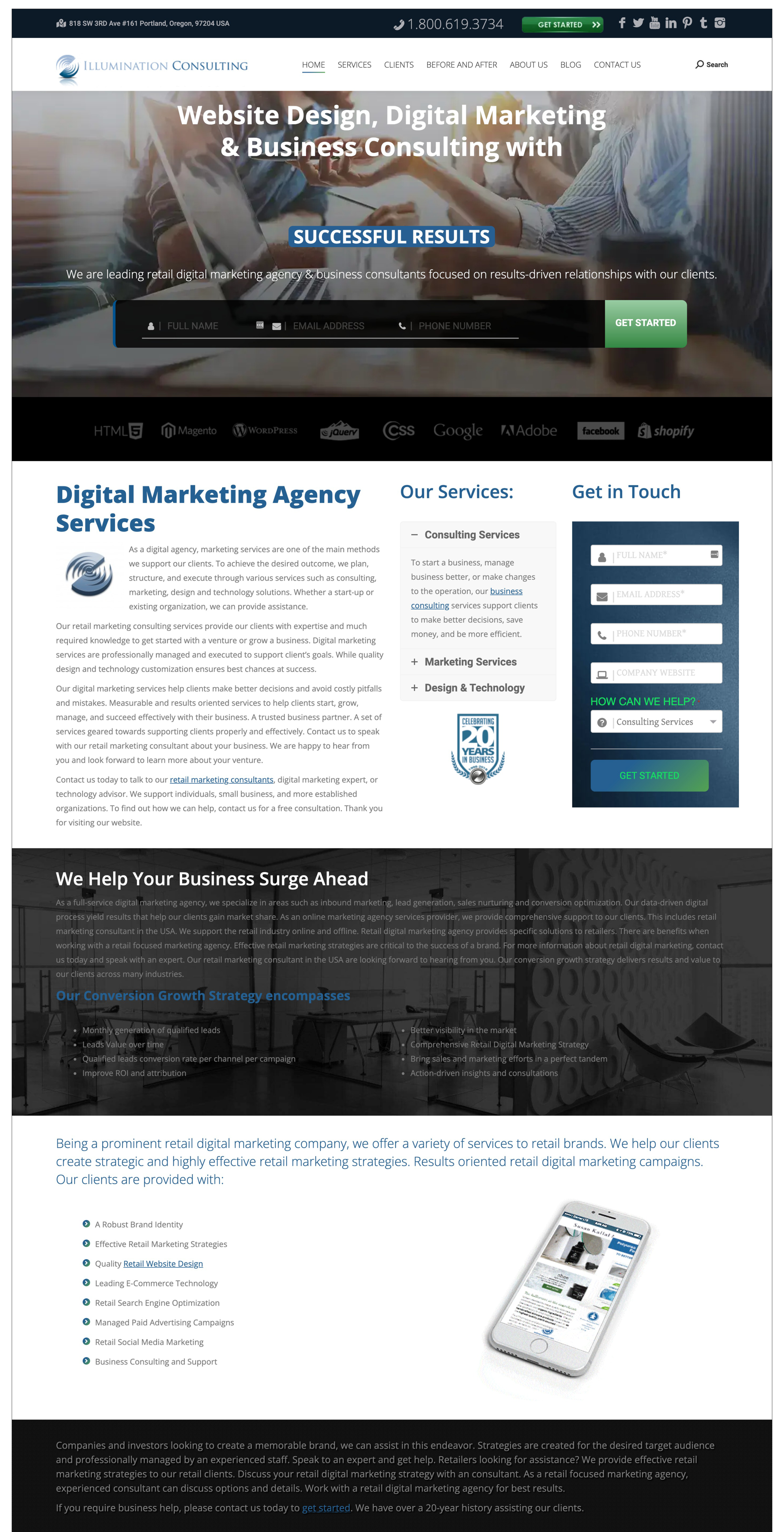 Image of too much text on homepage