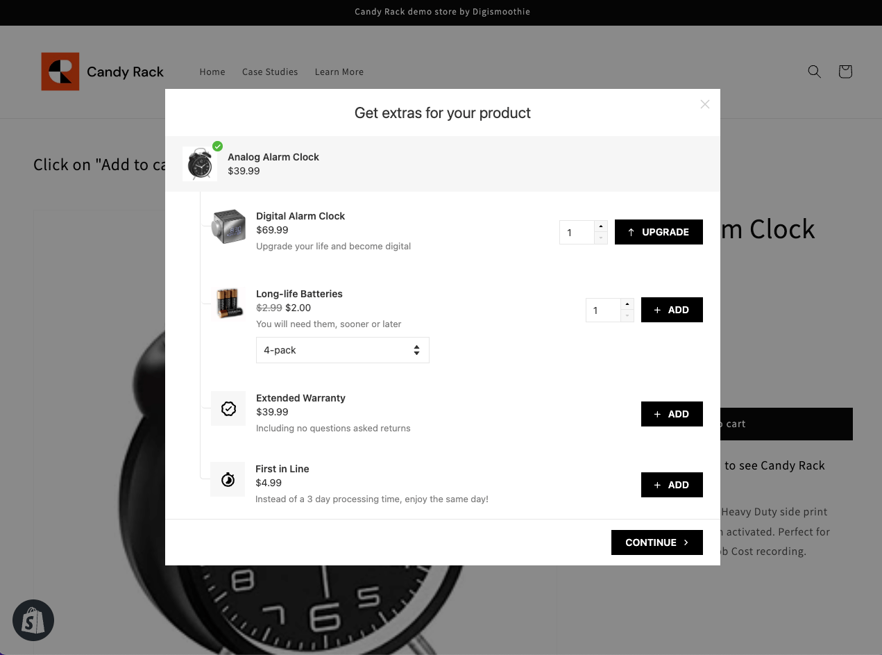 Shopify 应用 Candy Rack 面向客户的部分