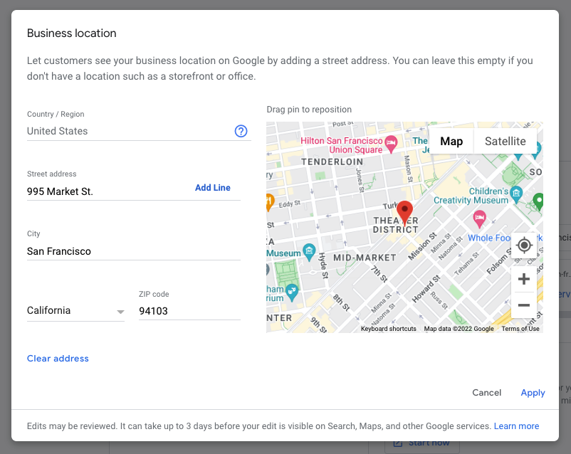 在 Google 商家资料中编辑商家地址