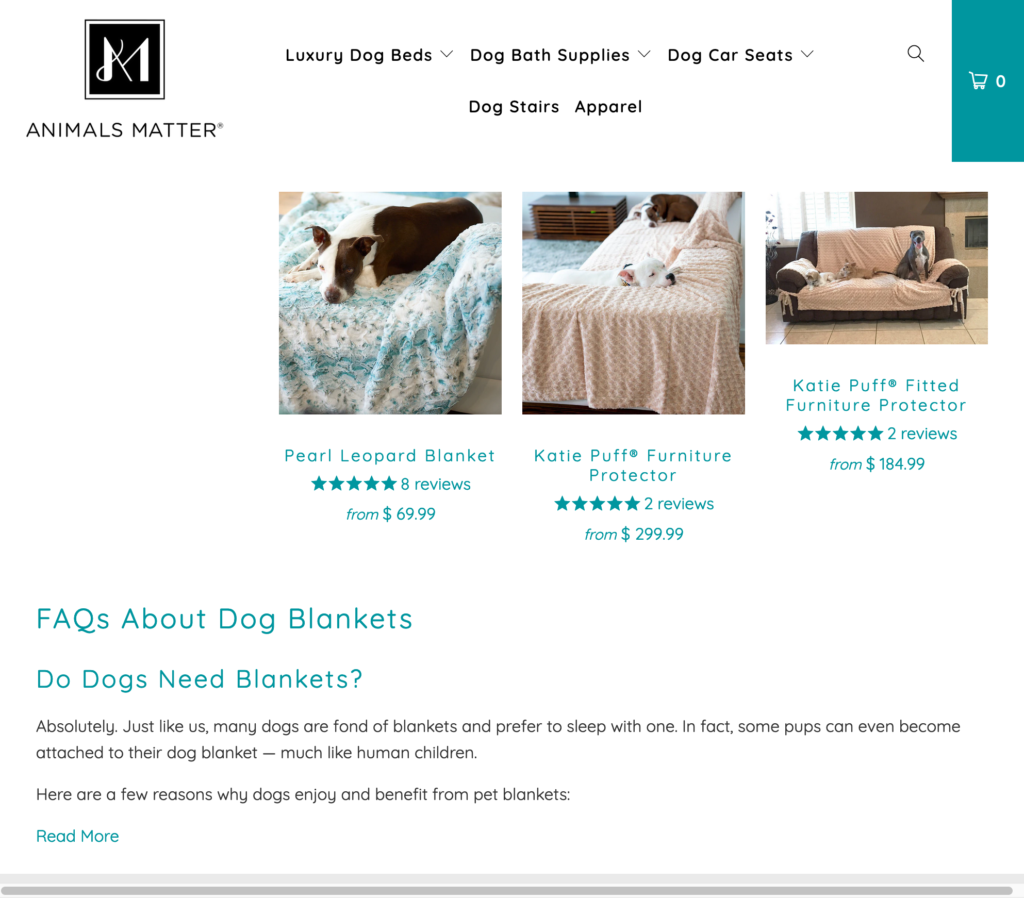Animals Matter FAQ unter einer Sammlung von Produkten