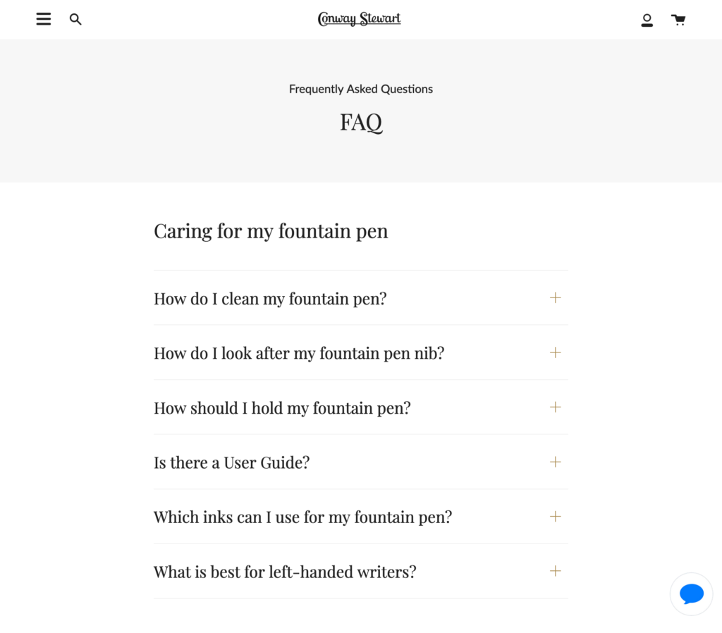 Conway Stewart FAQ-Seite