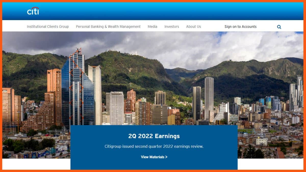 Página de inicio del sitio web de Citigroup