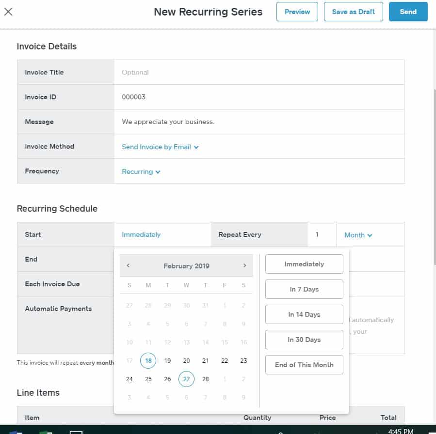 Fattura ricorrente quadrata