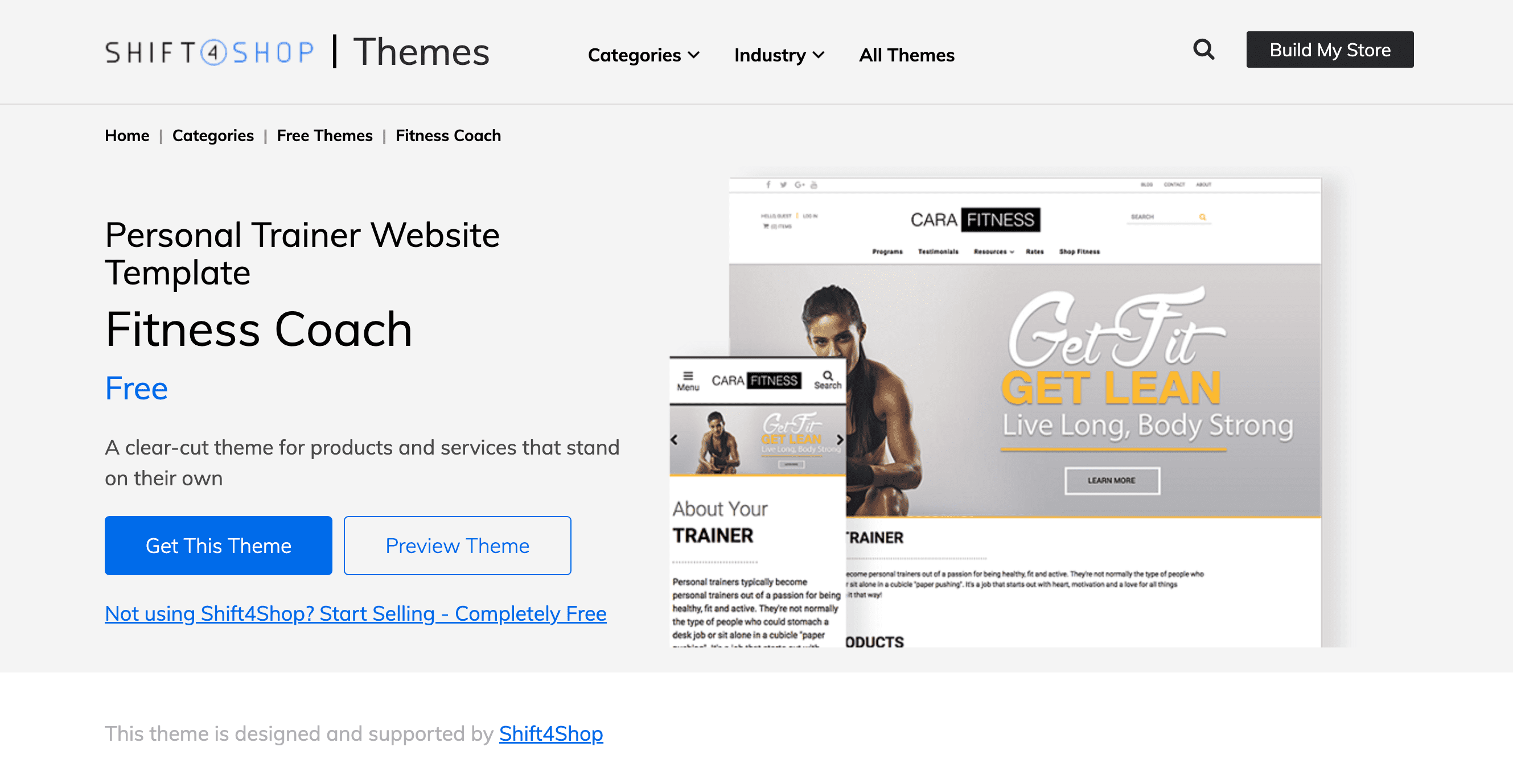 modello di creazione di siti Web gratuito per personal trainer shift4shop
