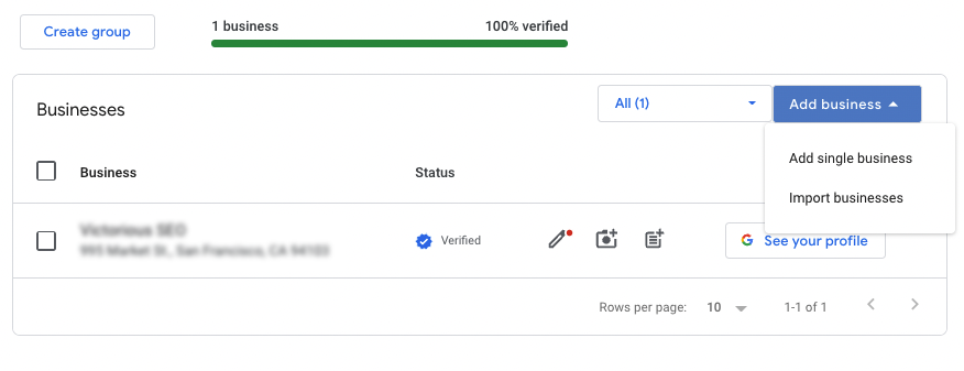 menu suspenso na conta comercial do google para adicionar vários locais do google minha empresa
