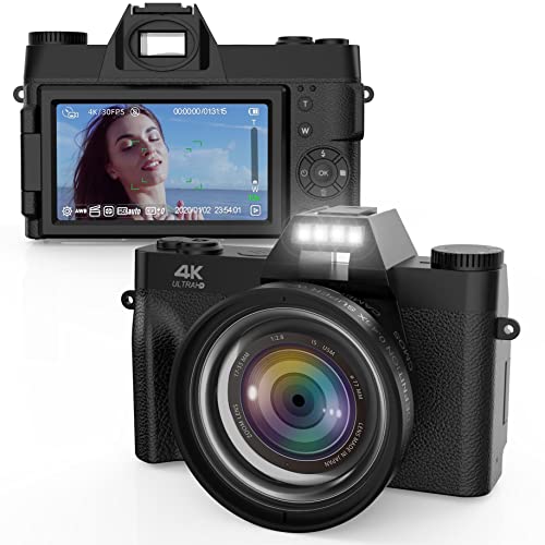 Kamera do vlogowania, kamera cyfrowa 4K do YouTube z Wi-Fi, zoom cyfrowy 16X, ekran odchylany o 180 stopni Zoom TopCam22, ekran odchylany o 180 stopni, obiektyw szerokokątny, obiektyw makro, baterie 2 i karta TF 32 GB