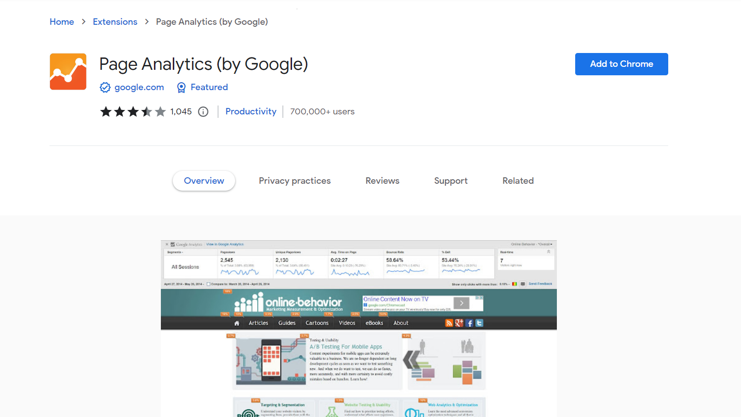 ส่วนขยาย Page Analytics โดย Google