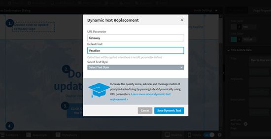 sostituzione dinamica del testo unbounce