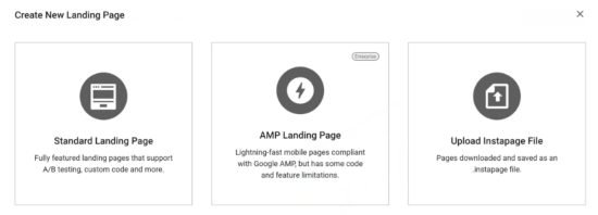 Instapage إنشاء صفحة هبوط جديدة