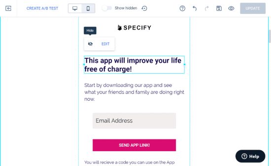 معاينة الهاتف Instapage