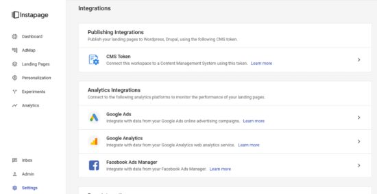 تكامل لوحة القيادة Instapage
