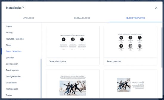 Instapage قوالب instablock
