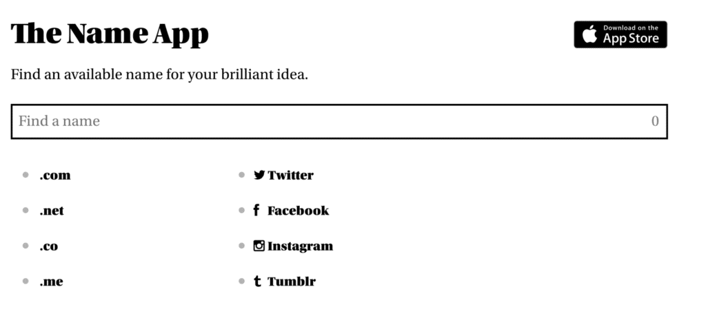 Nameapp ist eines der vielen kostenlosen Startup-Tools