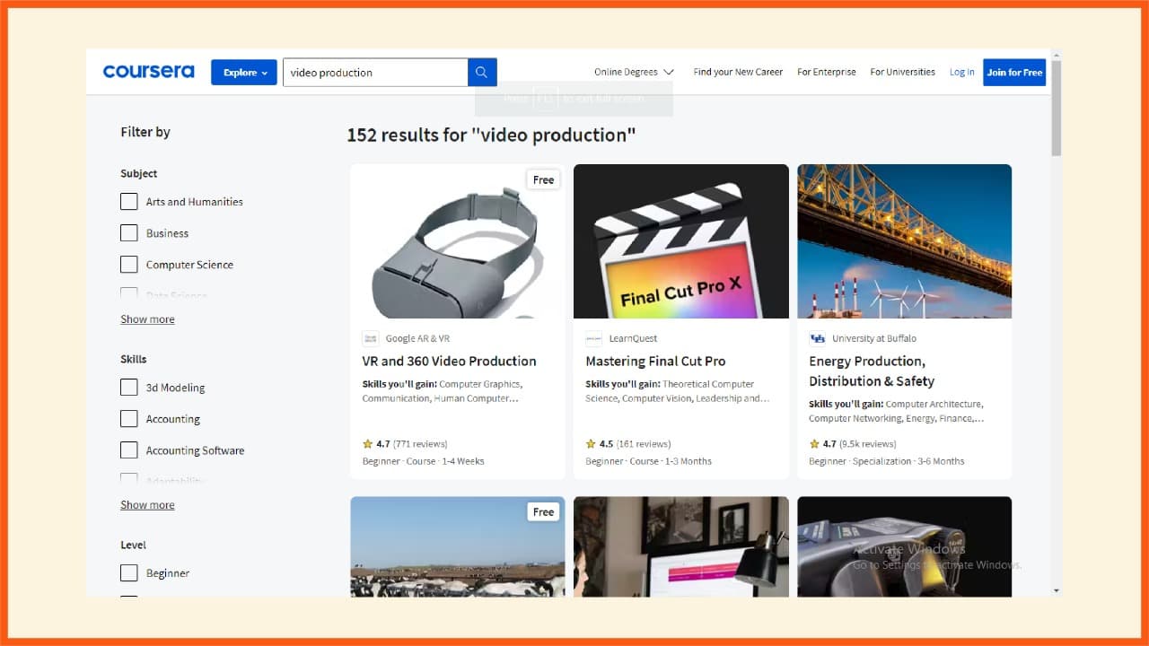Kursus Produksi Video di Coursera