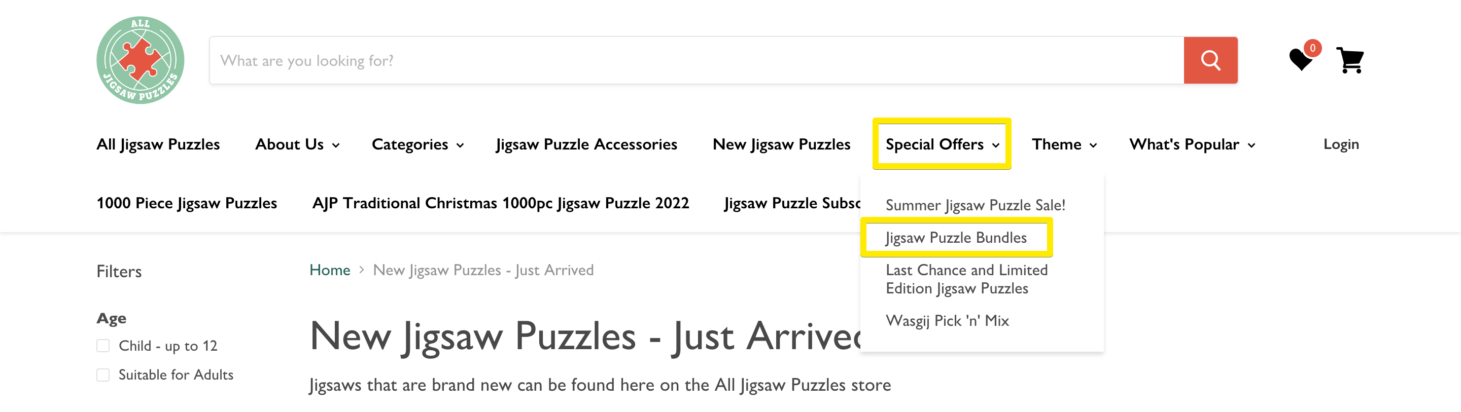 Paquetes de ofertas en el menú de la tienda