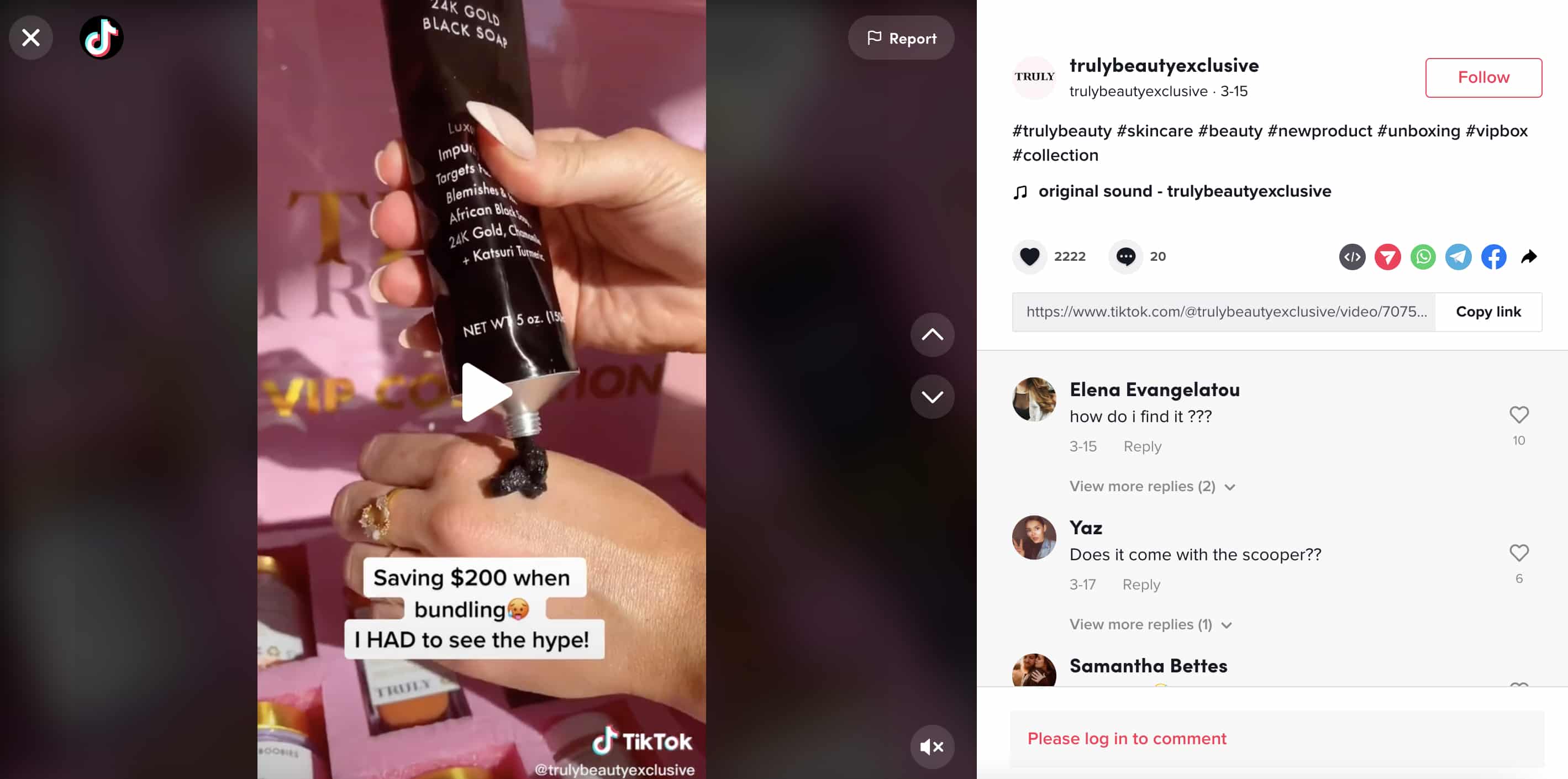 Paquete promocionado en TikTok