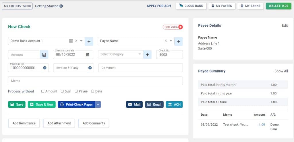 Online-Scheckschreiber