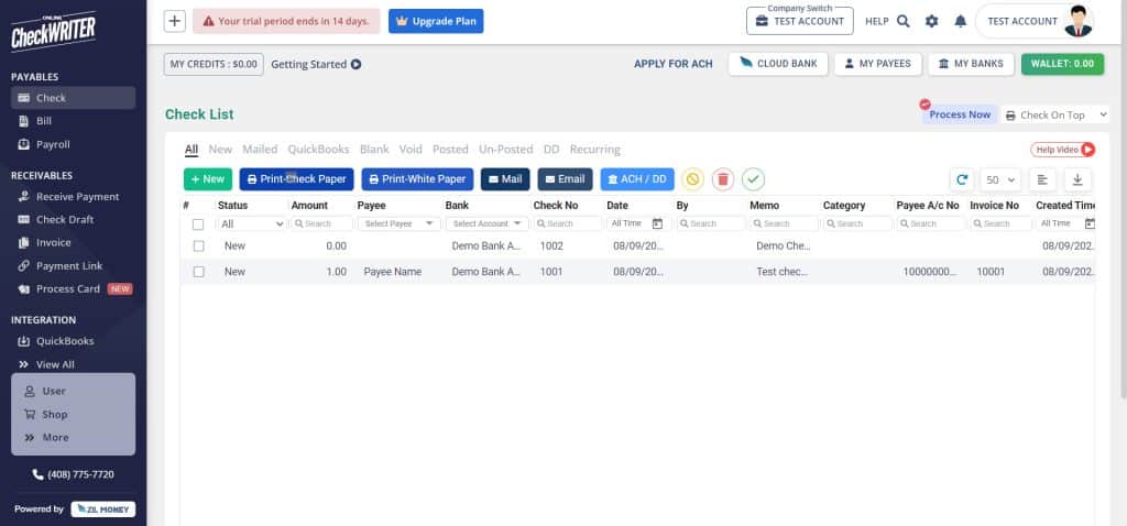 Online-Scheckschreiber