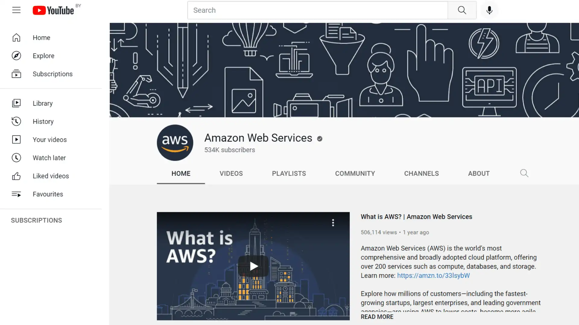 Screenshot des AWS-YouTube-Kanals AWS uses a 3 minutes long video to present its capabilities