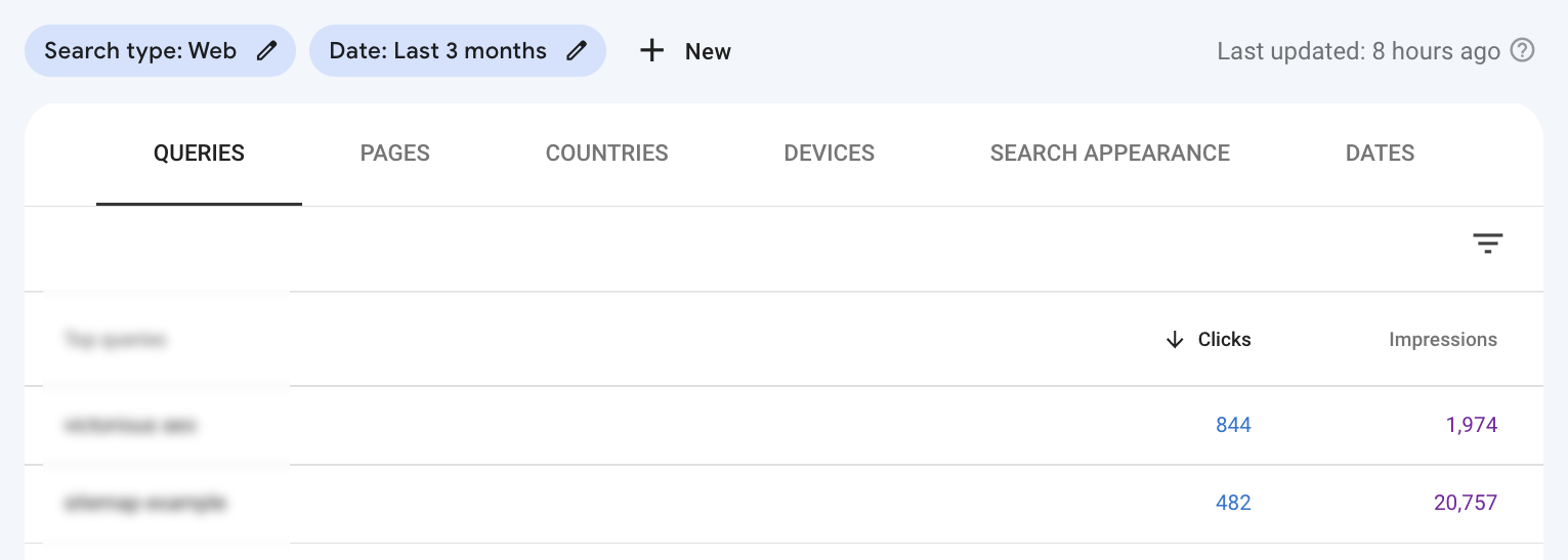 Screenshot der Top-Suchanfragen für die lokale Keyword-Recherche in GSC