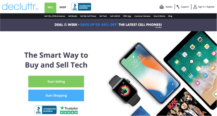 Screenshot della homepage del sito web decluttr