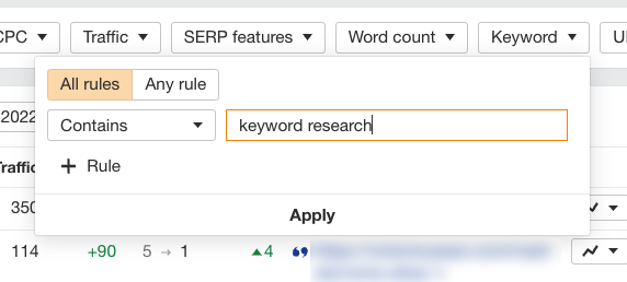 digita la parola chiave in ahrefs