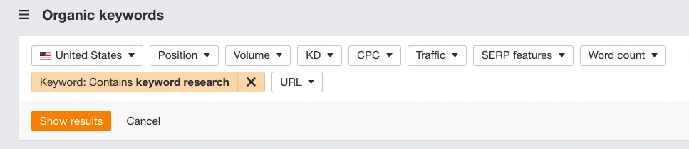 mostra i risultati in ahrefs