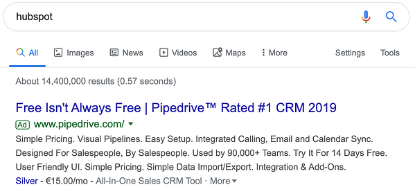 pipedrive hubspot 廣告