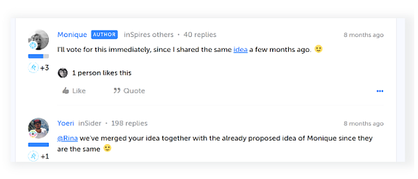 Ürün fikri isteklerine oy verme örneği