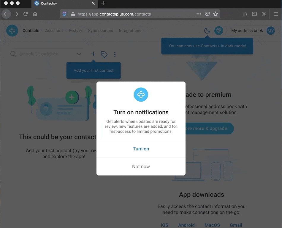 kontak plus notifikasi