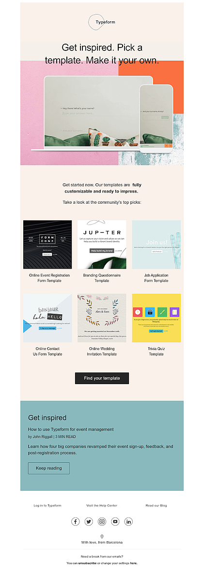 Tangkapan layar email dari: talkwithus@typeform.com