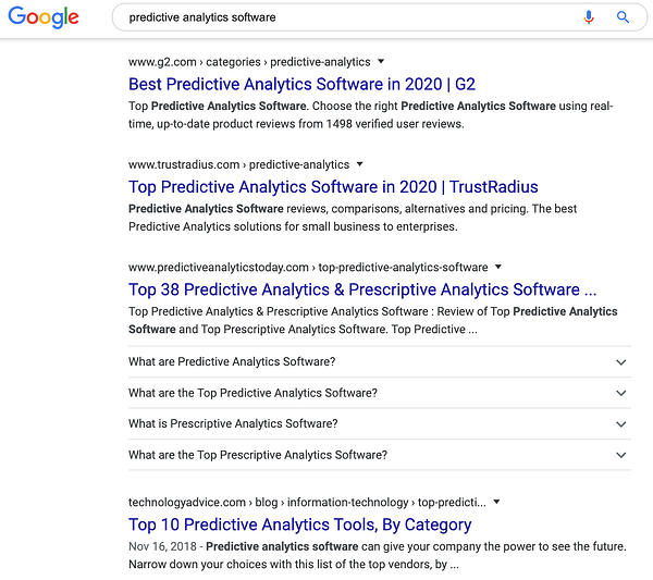 tahmine dayalı analitik yazılımı google arama sonuçları