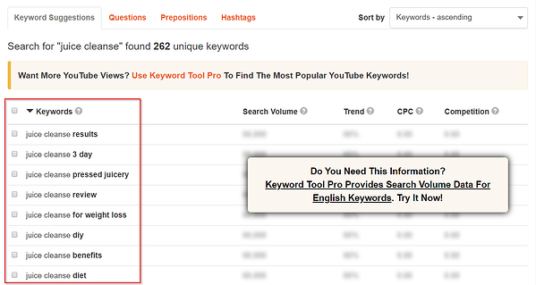 Keyword-Recherche-Tools von YouTube
