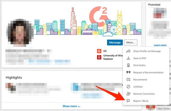 リンクインで誰かをブロックする方法