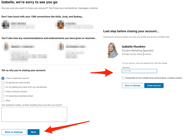 リンクインアカウントを削除する方法