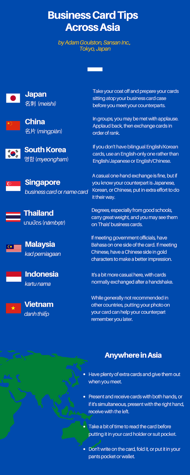 infografía de consejos de tarjetas de visita asiáticas