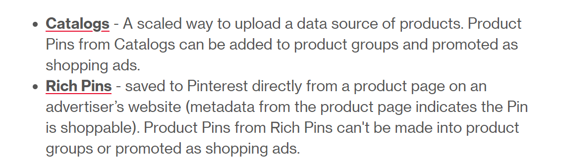 catálogos e pins ricos