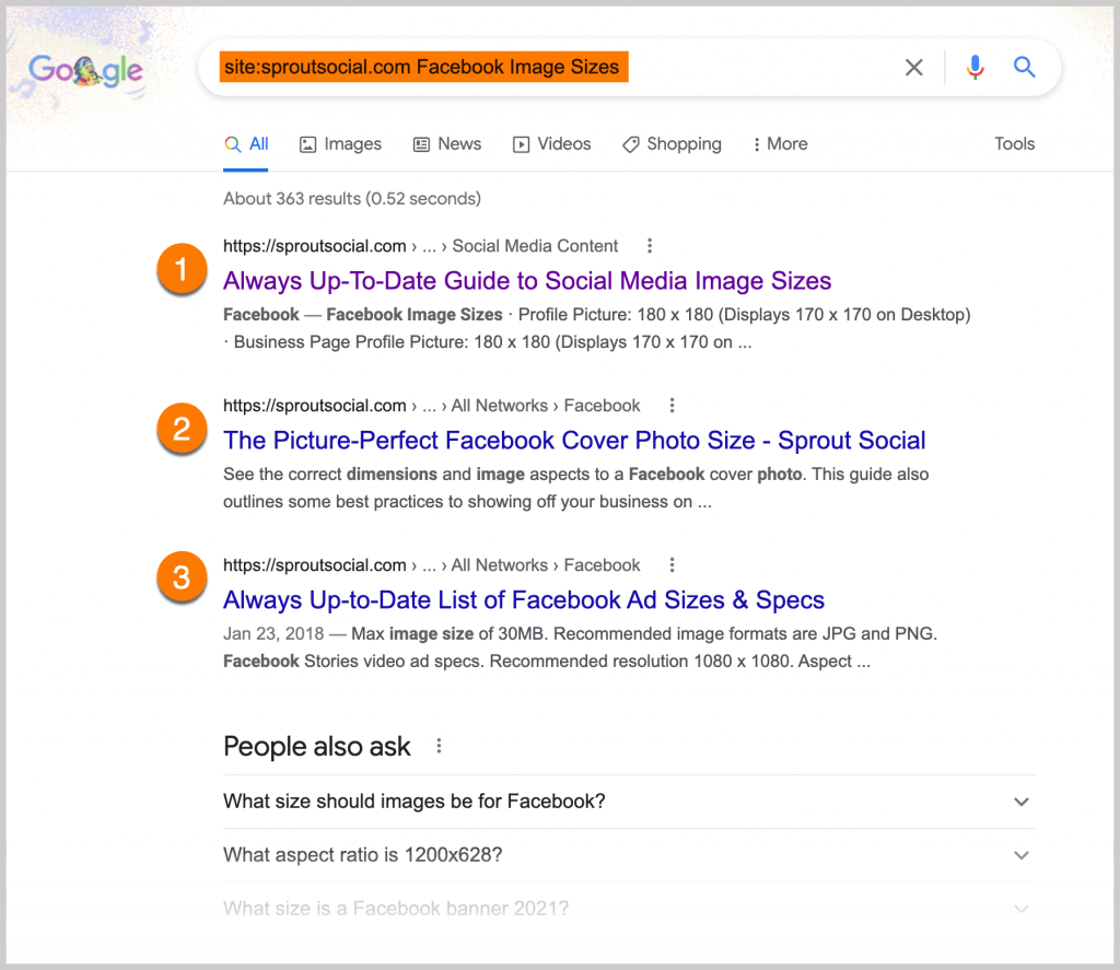 screenshot di una pagina dei risultati di ricerca di Google