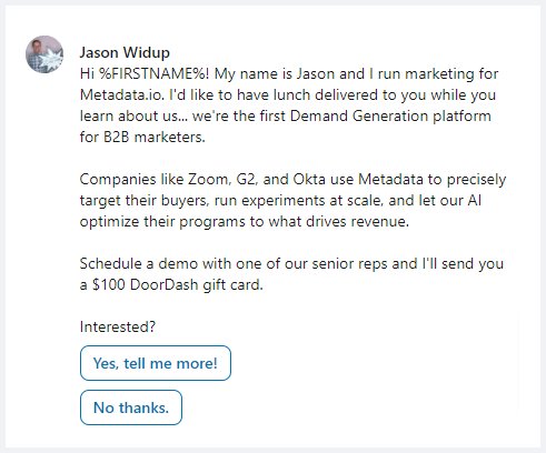 Пример снимка экрана с рекламой в чате LinkedIn