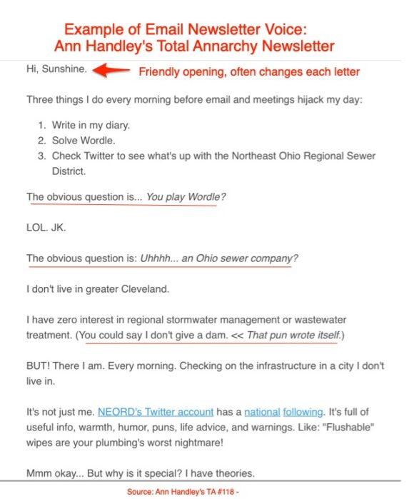 電子郵件通訊語音-Ann Handley 示例