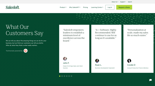Strona docelowa Salesloft G2