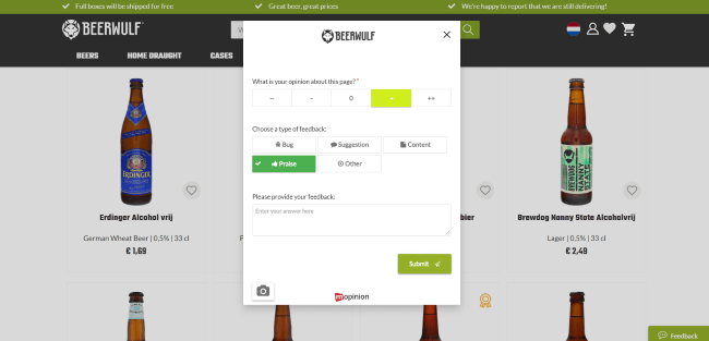Pesquisa de feedback da experiência do cliente Beerwulf