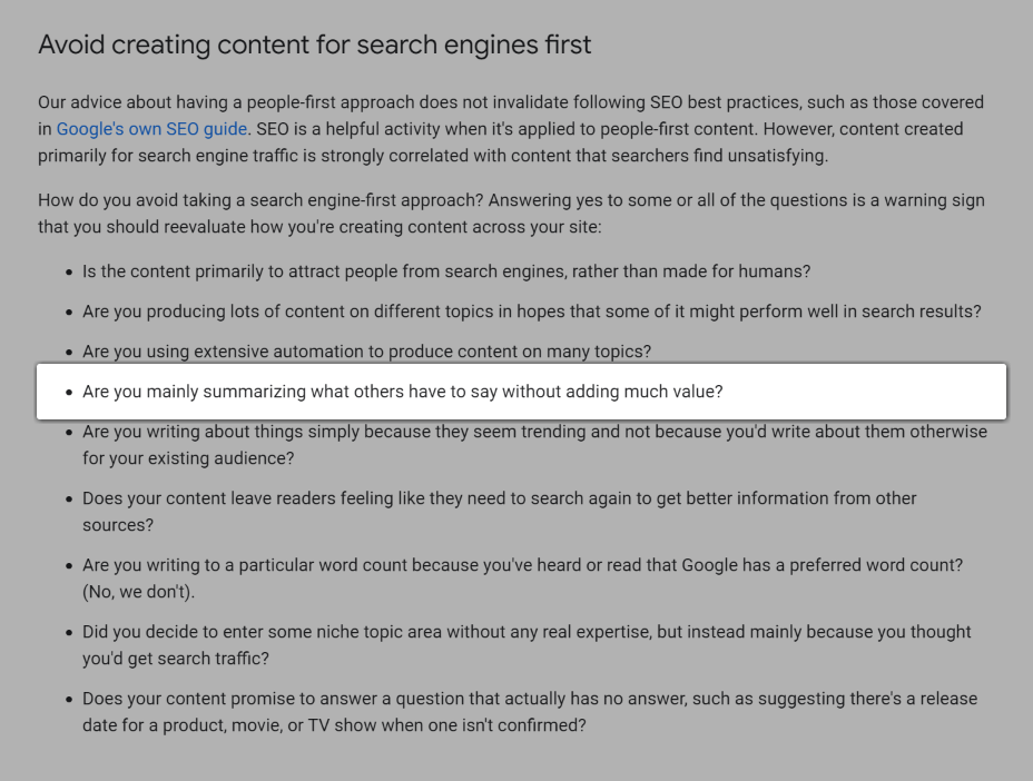 Скриншот вопроса: «Вы в основном резюмируете то, что говорят другие, не добавляя при этом особой ценности?».