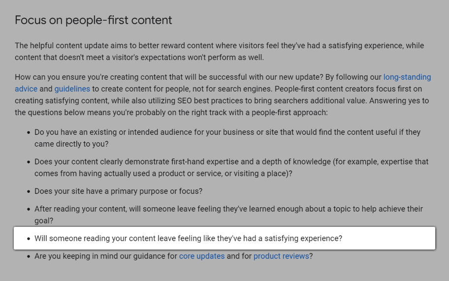 Скриншот вопроса: «Останется ли у кого-то, читающего ваш контент, ощущение, что он получил удовольствие?».
